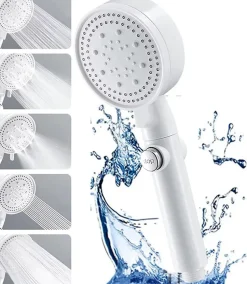 Pommeau de douche haute pression, économie d'eau, 5 jets, idéal pour le bain et le spa, anticalcaire, haute pression (blanc)