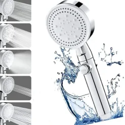 Pommeau de douche Haute Pression à économie D'eau 5 types de jet pour bain et spa Pommeau Douche Anti Calcaire(Argenté)