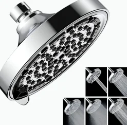 Pommeau de douche rond chromé 15 cm, 5 modes haute pression