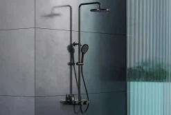 Pommeau de douche Tête de douche rectangulaire en ABS à effet pluie et buses anti-calcaire - 25,4cm - D2201R - Noir mat