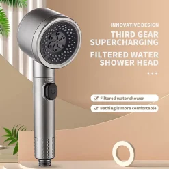 Pommeau de douche universel avec filtre, 3 modes de pulvérisation et bouton pause