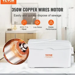 Pompe macératrice 350W, 3 entrées eau, 6000 L h, relevage 7 m, eaux usées sous-sol cuisine.