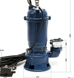 Pompe Submersible Bleue 1500W - 22800 l/h, Tuyau 20m, Câble 10m, Hauteur 10m - Idéale Évacuation et Drainage Chantier