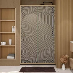 Porte de douche 120 coulissante HINATA - style Japandi courbes douces - Cadre effet Bois - Verre 6mm