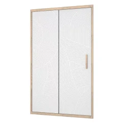Porte de douche 120 coulissante HINATA - style Japandi courbes douces - Cadre effet Bois - Verre 6mm