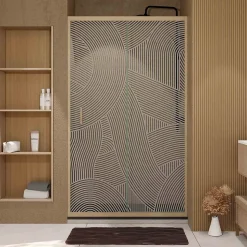 Porte de douche 120 coulissante HINATA - style Japandi courbes douces - Cadre effet Bois - Verre 6mm