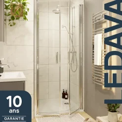 Porte de douche battante l.80 x H.195 cm, verre transparent, profilés alu chrome, GoodHome Ledava