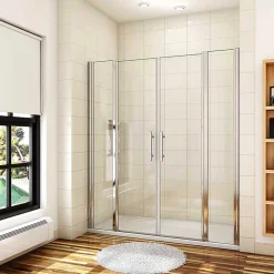 Porte De Douche Battante 165x187cm Porte Battante Avec 2 éléments Fixes En 6mm Verre Anticalcaire