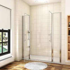 Porte De Douche Battante 165x187cm Porte Battante Avec 2 éléments Fixes En 6mm Verre Anticalcaire