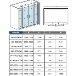 Porte De Douche Battante 165x187cm Porte Battante Avec 2 éléments Fixes En 6mm Verre Anticalcaire