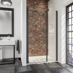 Porte de douche battante l.160 x H.192 cm, verre transparent, profilé noir mat, Schulte NewStyle