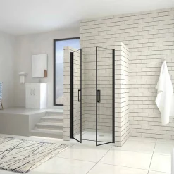 Porte de douche battante 100cm en verre trempé anticalcaire profil et poignée Noir Mat douche italienne hauteur 200cm