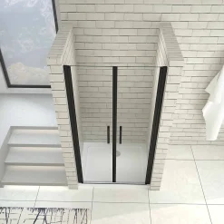 Porte de douche battante 100cm en verre trempé anticalcaire profil et poignée Noir Mat douche italienne hauteur 200cm