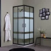 Porte De Douche Carrée 90X90 Avec Portes Sérigraphiées Et Profilés Noirs - City