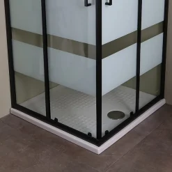 Porte De Douche Carrée 90X90 Avec Portes Sérigraphiées Et Profilés Noirs - City