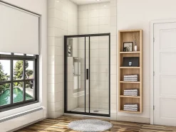 Porte de douche coulissante 140cm en verre anticalcaire porte de douche Noir mat avec l'amortisseur Hauteur 195cm