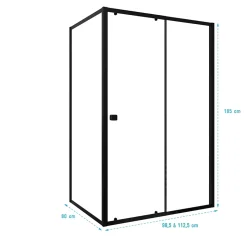 Porte de Douche Coulissante Extensible 100x185cm et Retour Fixe 80cm - Noir - BLACK SLIDE