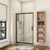Porte de douche coulissante 110cm en verre anticalcaire porte de douche Noir mat avec l'amortisseur Hauteur 195cm