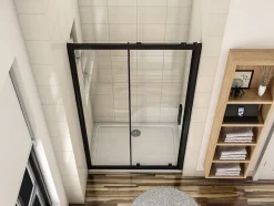 Porte de douche coulissante 110cm en verre anticalcaire porte de douche Noir mat avec l'amortisseur Hauteur 195cm