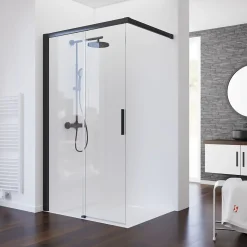 Porte de douche coulissante ouverture gauche l.120 x H.200 cm, verre transparent anticalcaire, profilé noir, Schulte Imperial