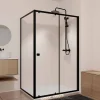 Porte de Douche Coulissante Extensible 100x185cm et Retour Fixe 90cm - Noir - BLACK SLIDE