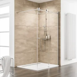 Porte de douche coulissante l.140 x H.200, verre transparent, profilé chromé, Schulte MasterClass