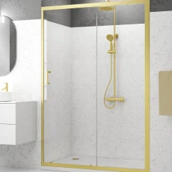 Porte de douche coulissante 140 x 200 cm, profilés alu doré brossé, Galedo Factory Gold