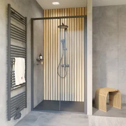 Porte de douche coulissante droite l.120 x H.200, verre transparent, profilé noir, Schulte Trend2.0