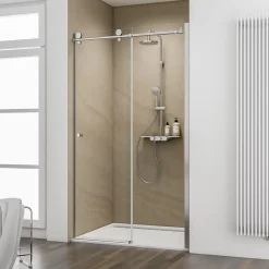 Porte de douche coulissante l.120 x H.200 cm, verre transparent anticalcaire, profilé chromé, Schulte MasterClass