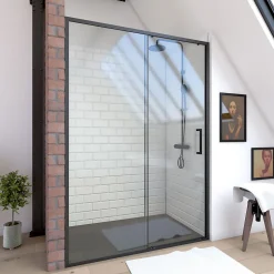 Porte de douche coulissante 120x200 cm - Verre transparent - Profilé Noir - CRUSH