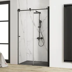Porte de douche coulissante l.160 x H.200 cm, verre transparent, profilé noir mat, Schulte MasterClass