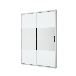 Porte de douche coulissante l.140 x H.195 cm, bandes miroir, profilés alu chrome, GoodHome Ledava