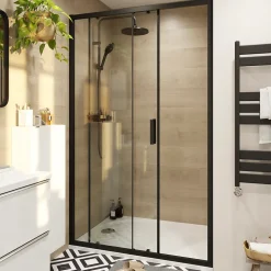 Porte de douche coulissante l.120 x H.195 cm, profilés alu noir, GoodHome Ledava