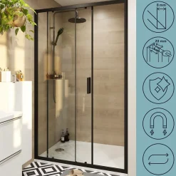 Porte de douche coulissante l.120 x H.195 cm, profilés alu noir, GoodHome Ledava