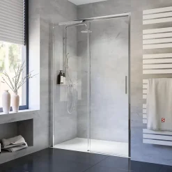 Porte de douche coulissante l.120 x H.200 cm, verre transparent anticalcaire, profilé chromé, Schulte Impériale 9