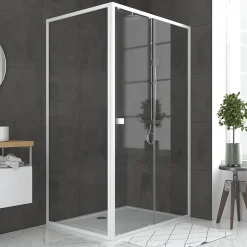 Porte de douche coulissante et paroi l.120 + 80 x H.185 cm profilés blancs, Galedo Spot