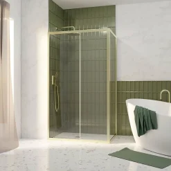 Porte de douche coulissante et paroi fixe l.120 + 80 x H.200 cm profilés doré brossé, Galedo Factory