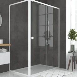Porte de douche coulissante et paroi l.140 + 80 x H.185 cm profilés blancs, Galedo Spot
