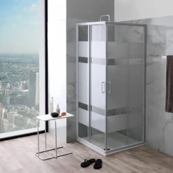 Porte De Douche D'angle 75X75 Verre Sérigraphié Profils Blancs - Venere