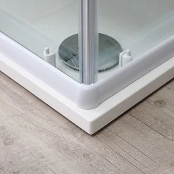 Porte De Douche D'angle 75X75 Verre Sérigraphié Profils Blancs - Venere