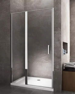 Porte de douche de 6 mm avec un petite paroi et une porte à battant dans la même ligne - 137-140 cm