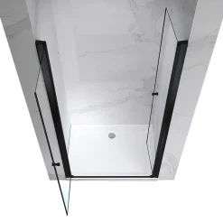 Porte de douche GINA-BLACK H.195 cm, largeur réglable 104 à 108 cm, verre 6 mm, anticalcaire - Saniverre