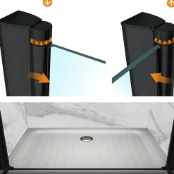 Porte de douche GINA-BLACK H.195 cm, largeur réglable 104 à 108 cm, verre 6 mm, anticalcaire - Saniverre