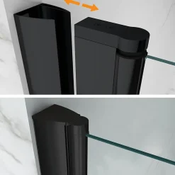 Porte de douche GINA-BLACK H.195 cm, largeur réglable 104 à 108 cm, verre 6 mm, anticalcaire - Saniverre