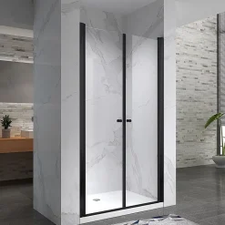 Porte de douche GINA-BLACK H.180 cm, largeur réglable 100 à 104 cm, verre 6 mm, anticalcaire - Saniverre