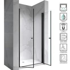 Porte de douche GINA-BLACK H.180 cm, largeur réglable 100 à 104 cm, verre 6 mm, anticalcaire - Saniverre