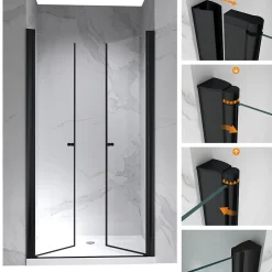 Porte de douche GINA-BLACK H.180 cm, largeur réglable 100 à 104 cm, verre 6 mm, anticalcaire - Saniverre