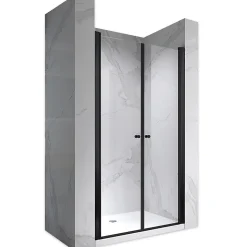 Porte de douche GINA-BLACK H.180 cm, largeur réglable 100 à 104 cm, verre 6 mm, anticalcaire - Saniverre