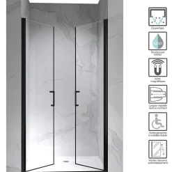 Porte de douche KAYA-BLACK H. 195, l. 95-98 cm, verre transparent 6 mm anticalcaire - Saniverre