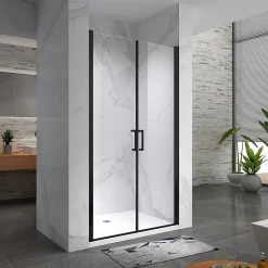 Porte de douche KAYA-BLACK H. 180, l. 71-74 cm, verre transparent 6 mm anticalcaire - Saniverre